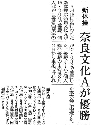 奈良新聞「新体操奈良文化Aが優勝」